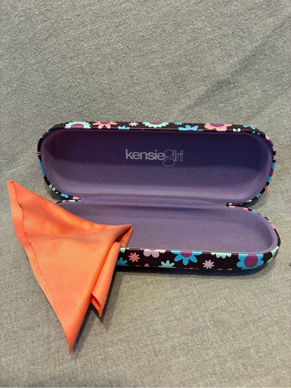 Kensie Girl Purple Floral Kids Eyeglass Case with Orange Cloth